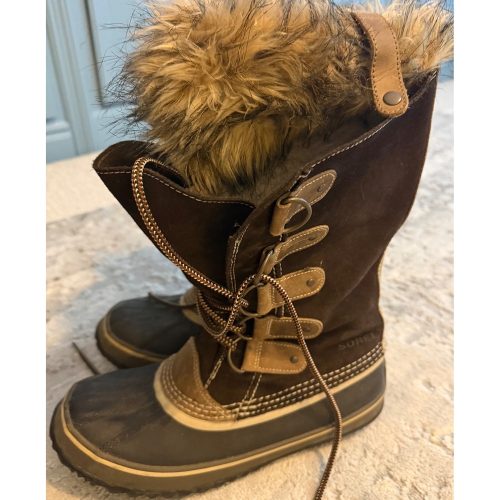 Sorel Joan of Arctic Winter Boots Brown Suede Faux Fur Waterproof Snow Boots 10